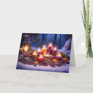 Yule Winter Solstice Candles and Lantern Snow Card