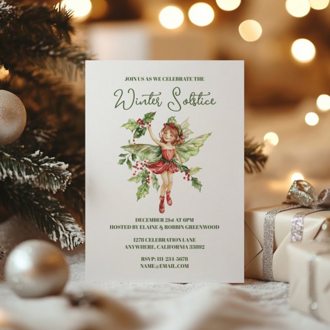 Yule Winter Solstice Holly Fairy Pagan Wicca Invitation (Yule Winter Solstice Holly Fairy Pagan Wicca Invitation)