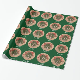 Yule Winter Solstice Mistletoe Retro Wrapping Paper
