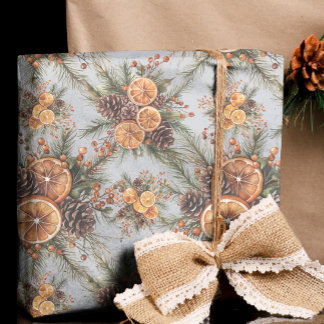 Yule Winter Solstice Natural Pine & Orange Wrapping Paper