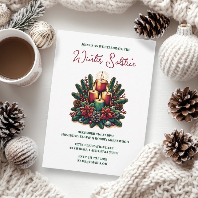 Yule Winter Solstice Poinsettia & Greenery Wicca Invitation (Yule Winter Solstice Poinsettia & Greenery Wicca Invitation)