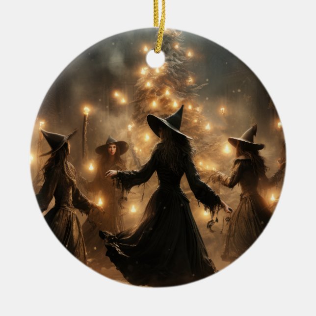 Yule Witch Christmas  Ceramic Tree Decoration (Front)
