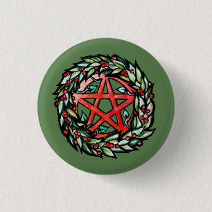 Yule Wreath Pentacle Pagan Pentagram Holiday 3 Cm Round Badge