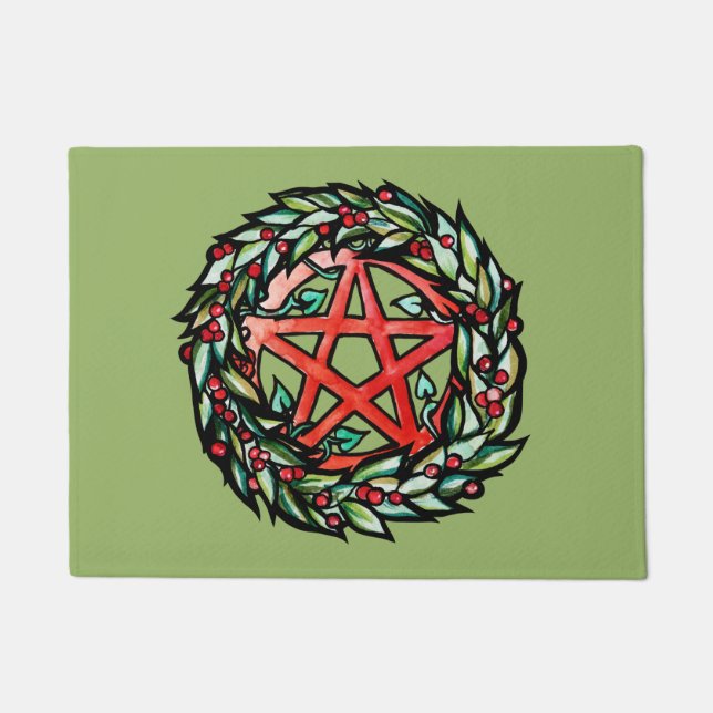 Yule Wreath Pentacle Pagan Pentagram Holiday       Doormat (Front)