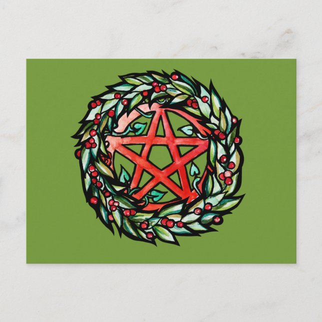 Yule Wreath Pentacle Pagan Pentagram Holiday       Postcard (Front)