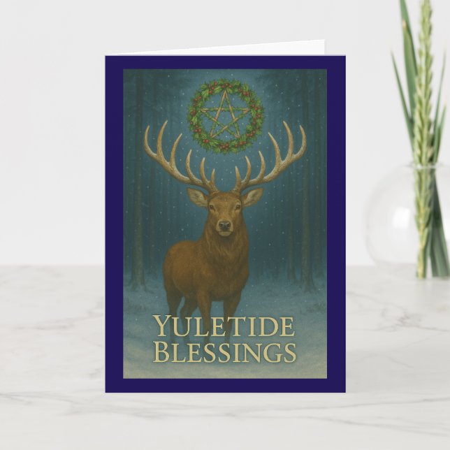 Yuletide Blessings Stag Christmas Greetings Card (Front)