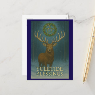 Yuletide Blessings Stag Holiday Postcard