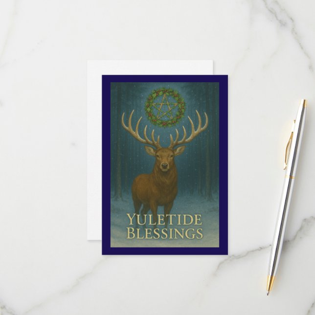 Yuletide Blessings Stag Invitation Card (Front/Back In Situ)