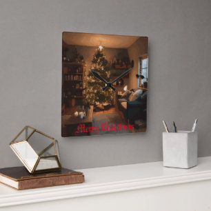 Yuletide Charm Square Wall Clock