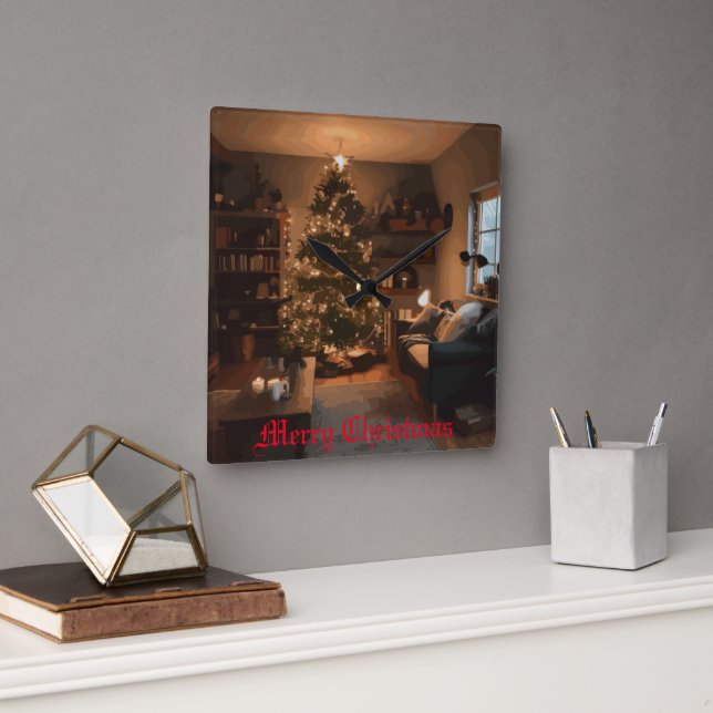 Yuletide Charm Square Wall Clock (Office)