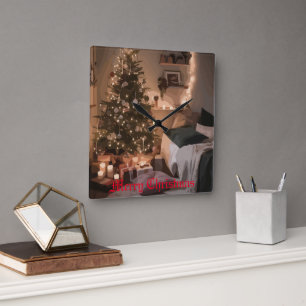 Yuletide Charm Square Wall Clock
