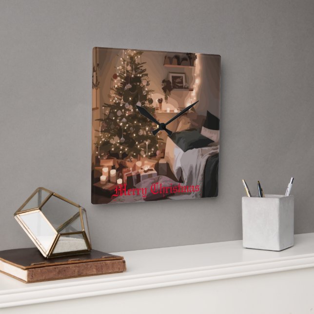Yuletide Charm Square Wall Clock (Office)