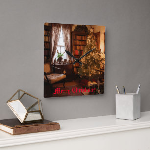 Yuletide Charm Square Wall Clock