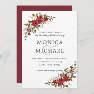 Yuletide   Christmas Winter Floral Corner Wedding Invitation