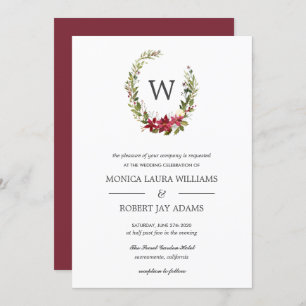 Yuletide Floral Christmas Monogram Wedding Invitation