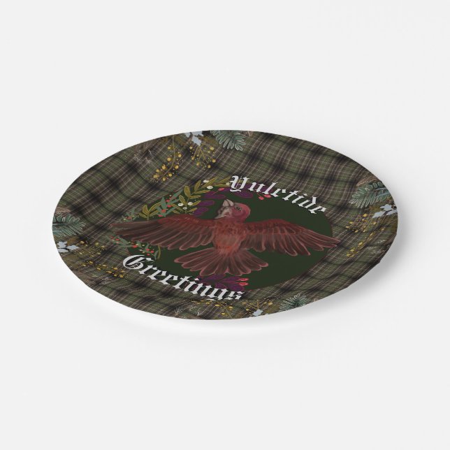 Yuletide Greetings Purple Finch Paper Plate (Angled)