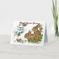 Yuletide Greetings Woodland Rabbits in Snow