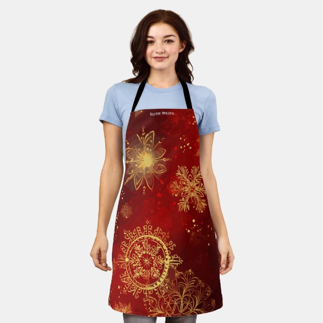 Yuletide Opulence: Golden Threads of Christmas Apron (Worn)