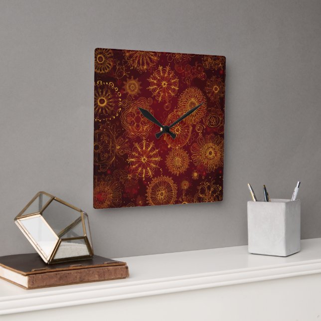 Yuletide Opulence: Golden Threads of Christmas Square Wall Clock (Office)