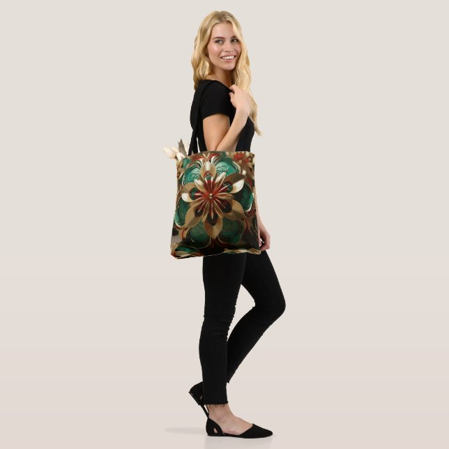 Yuletide Opulence: Golden Threads of Christmas Tote Bag (On Model)