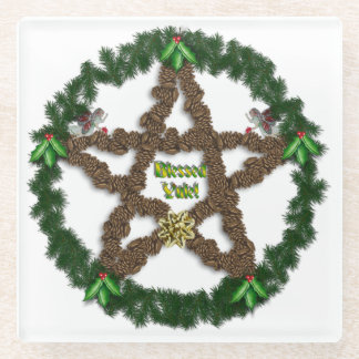 Yuletide Pentacle Glass Coaster