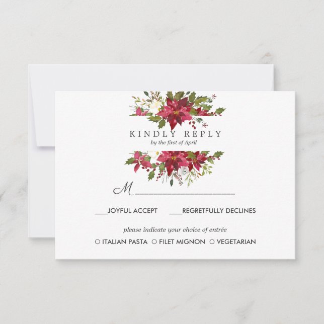 Yuletide | Poinsettia Wedding  RSVP MEAL OPTION (Front)