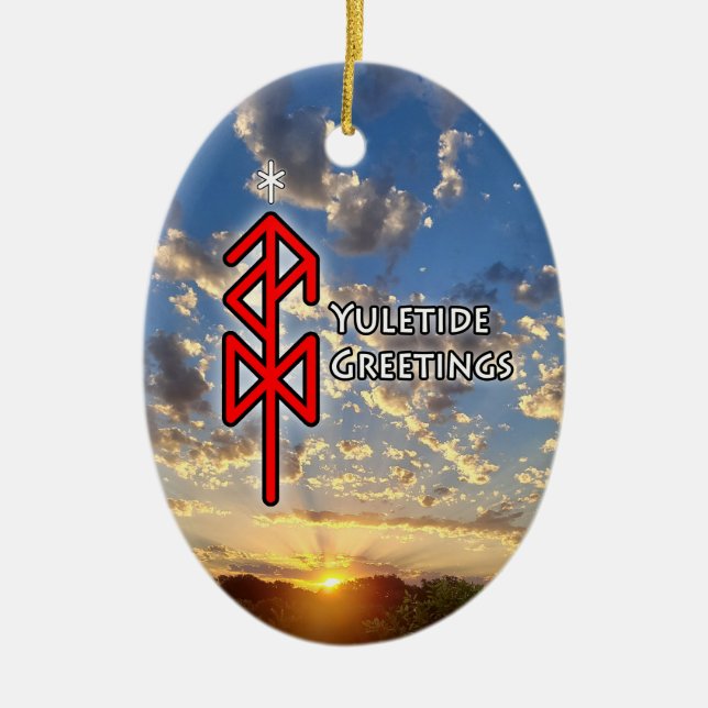 Yuletide Viking Rune Ceramic Tree Decoration (Front)