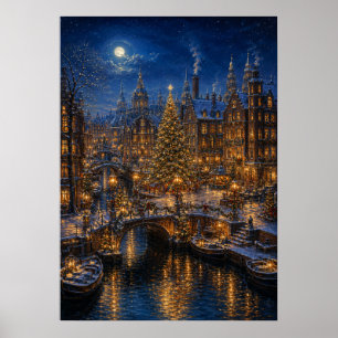 Yuletime Canal IV - Christmas Tree Square Poster