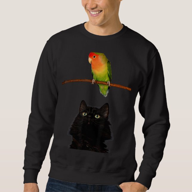 Yum Dinner Has Arrived Cat Looking At A Parrot Din Sweatshirt (Front)