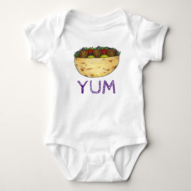 YUM Falafel Ball Falafels Pita Sandwich Foodie Baby Bodysuit (Front)