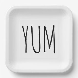 YUM Text On White Paper Plate