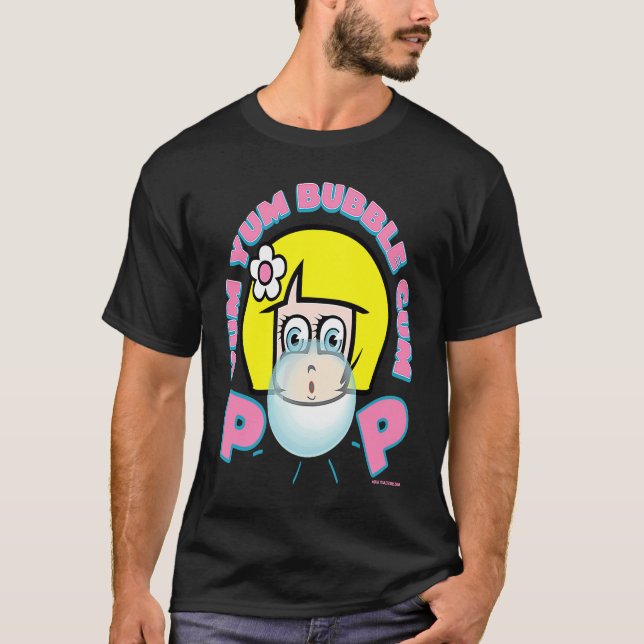 YUM YUM BUBBLE GUM GIRL BLOWING BUBBLE RETRO 90's  T-Shirt (Front)