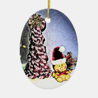 YUM YUM, CANDY CANE CHRISTMAS TREE CERAMIC TREE DECORATION