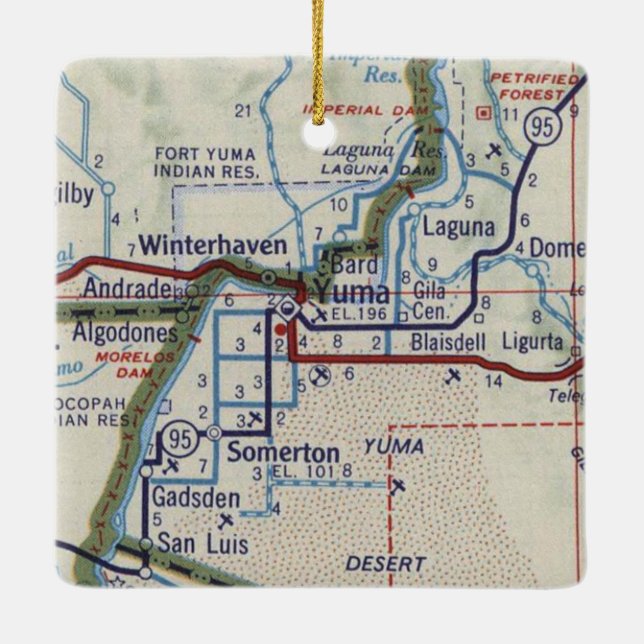 Yuma Arizona Vintage Map Ceramic Ornament (Back)