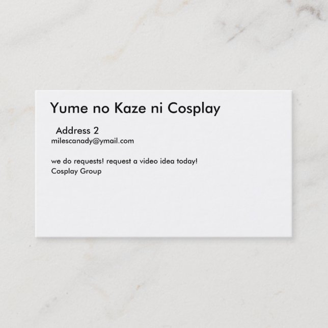 Yume no Kaze ni Cosplay, Address 2, milescanady... Business Card (Front)