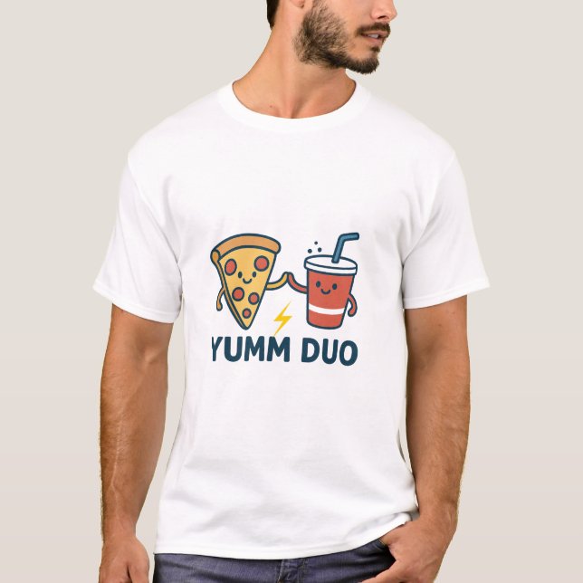 Yumm Duo Pizza and Soda Cute Cartoon T-Shirt (Front)
