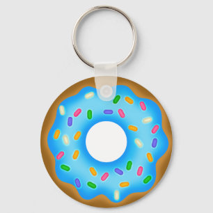 Yummy Blue Iced Sprinkled Sweet Doughnut Key Ring