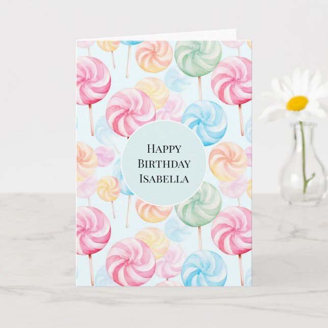 Yummy Candy Lollipops Whimsical Birthday Card (Small Plant)