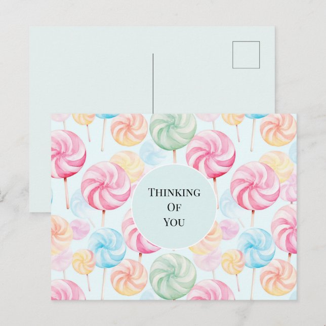Yummy Candy Lollipops Whimsical Thinking of You Postcard (Front/Back)