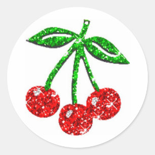 YUMMY CHERRIES GLITTER GRAPHICS FOODS FRUITS CLASSIC ROUND STICKER