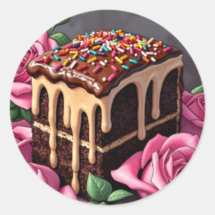 Yummy Chocolate Birthday Cake with Sprinkles Classic Round Sticker