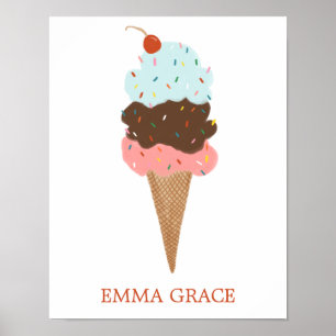 Yummy Colourful Ice Cream Cone Triple Scoop CUSTOM Poster
