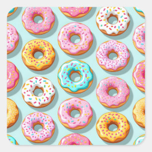 Yummy cream donuts blue square sticker