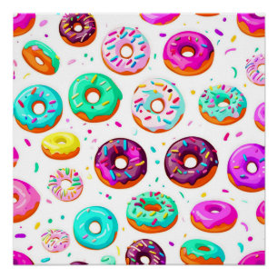 Yummy cream doughnuts pattern poster