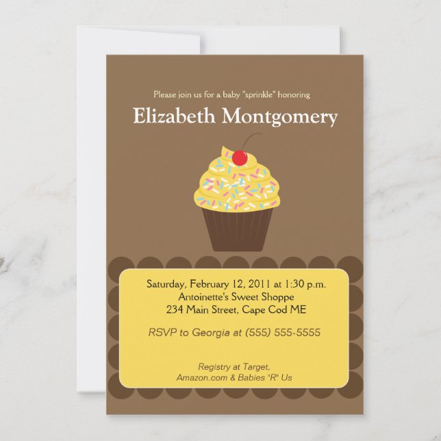 Yummy Cupcake Baby Shower Sprinkle 5x7 Invitation (Front)