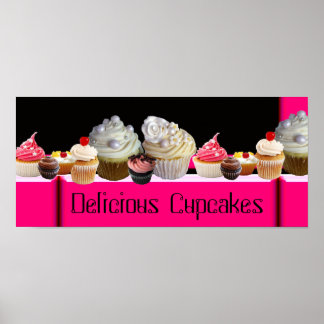 YUMMY CUPCAKES DESERT SHOP/ PINK BLACK WHITE POSTER