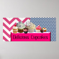 YUMMY CUPCAKES DESERT SHOP/PINK BLUE WHITE CHEVRON