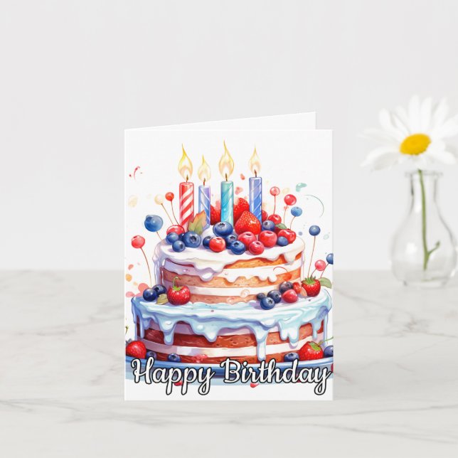 Yummy Delicious Fruity Birthday Cake Card (Small Plant)