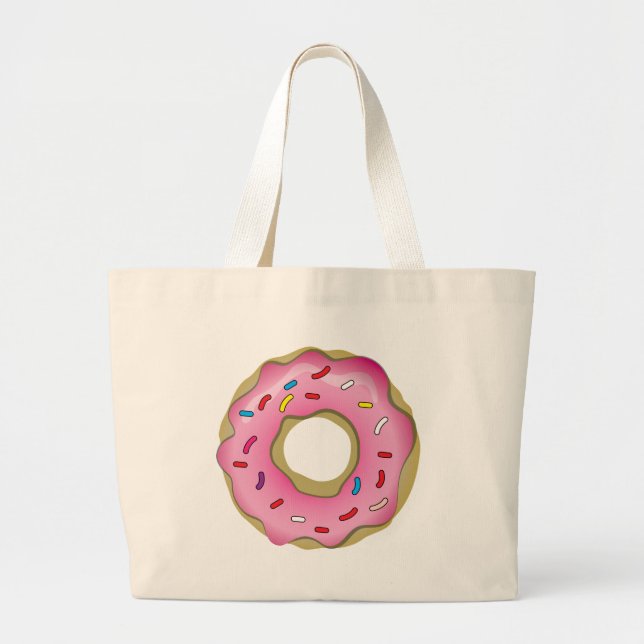 Yummy Doughnut with Icing and Sprinkles Large Tote Bag (Front)