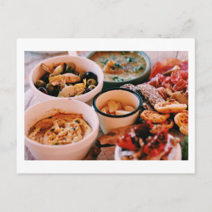 Yummy Food Festive Platter Cheese Olives Postcard